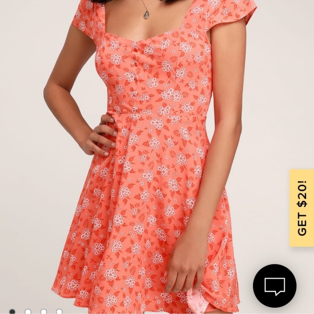 Lulus Passion Project Coral Floral Dress Size S